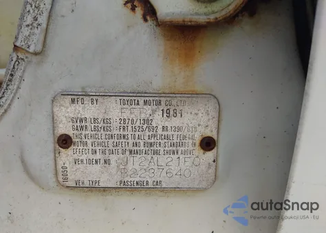 1981 Toyota Tercel from USA, damaged, VIN JT2AL21E0B2233764